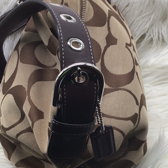 Coach Brown Signature Print Slouch Shoulder/Crossbody Bag - Picture 8 of 11